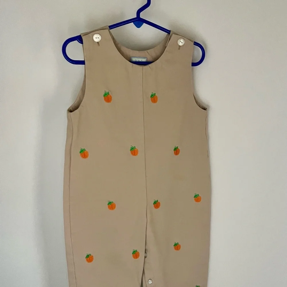 Boys 2T Charming Beige Bodysuit with Orange Pumpkin Embroidery